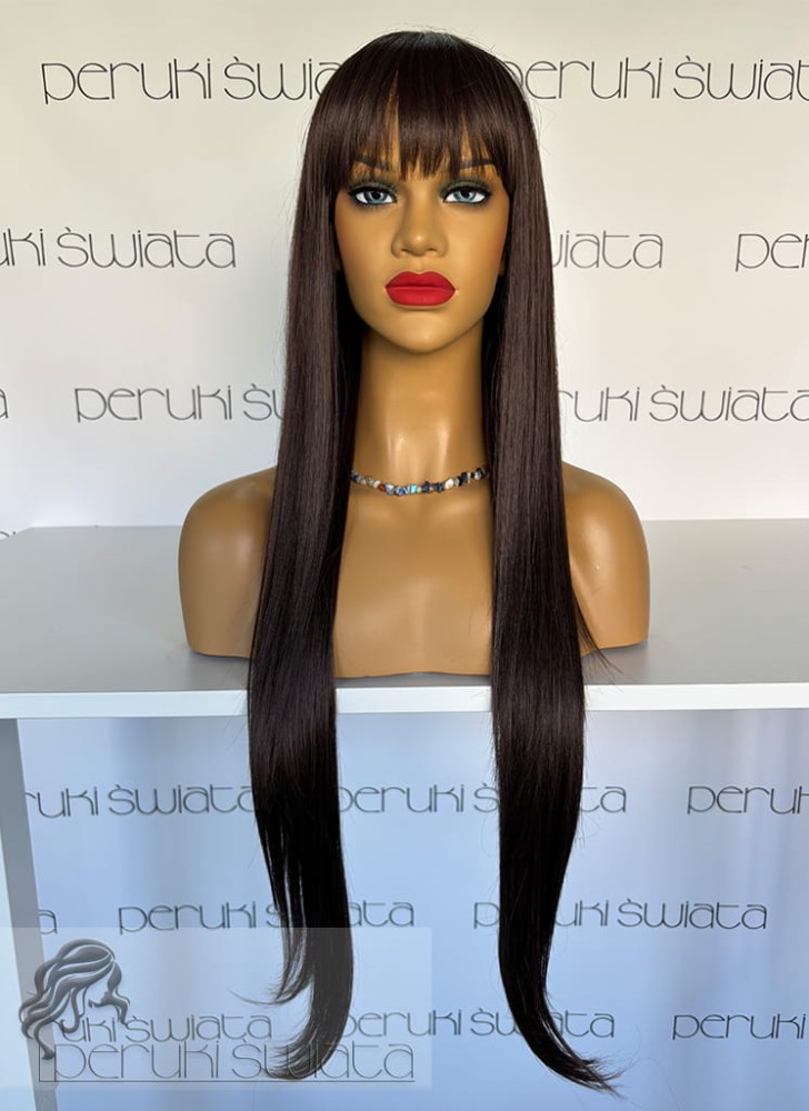 Peruka Astrid, long bob z gęstą grzywką, kolor: brąz nr 8