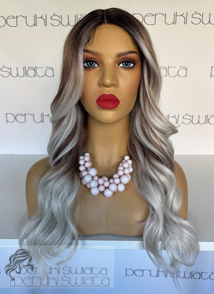 Peruka model  Jacqueline, kanekalon termoplastyczny, long bob, loki, kolor: mix platyna/brąz/blond