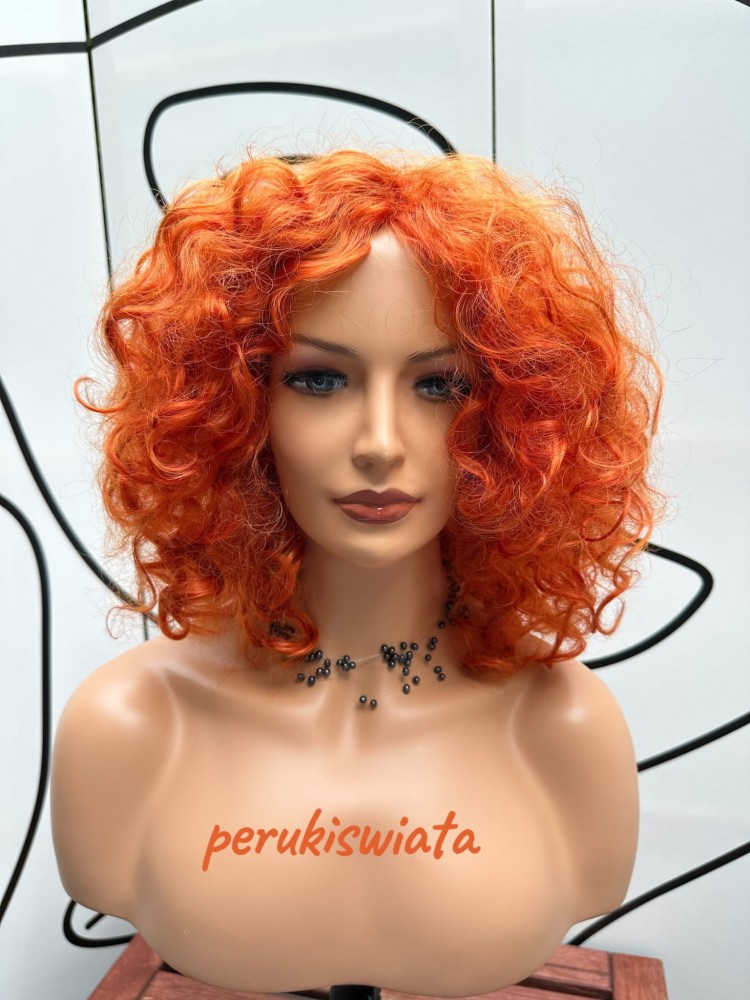Peruka syntetyczna Fiona,  bob z grzywką, kolor pomarańczowy, tycjan