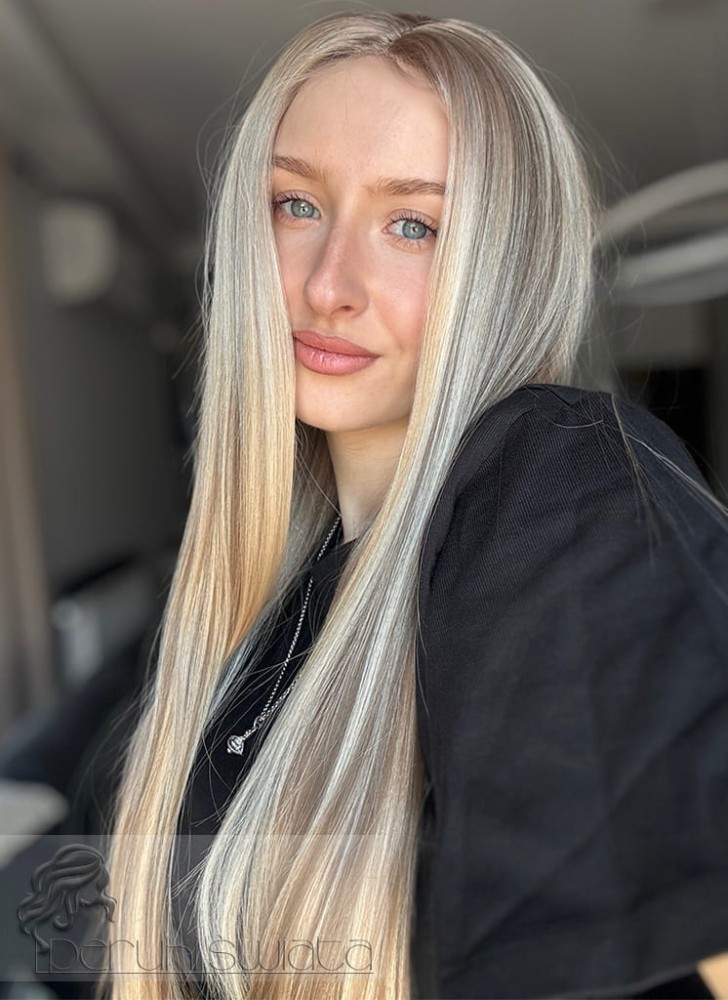 włosy długie proste jedwabiste blond baleiage