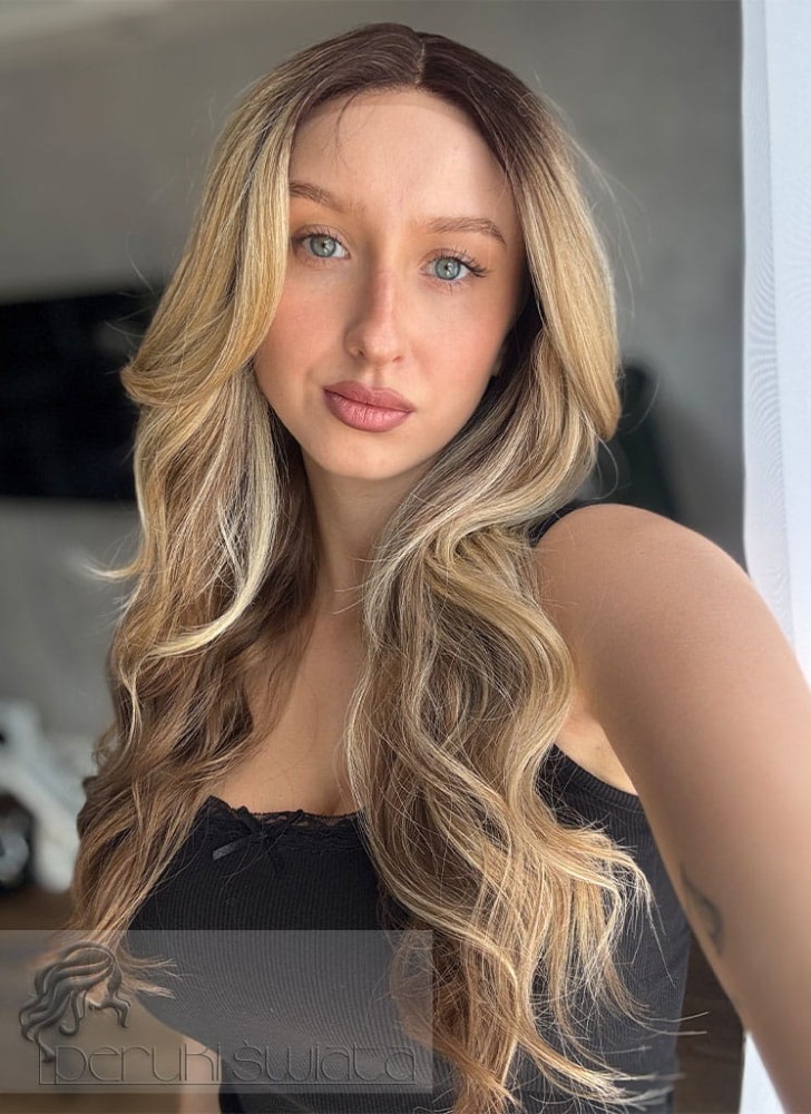 Peruka model Soleil, kanekalon termoplastyczny, long bob, kolor: mix ciepłych blondów i brązów na odroście