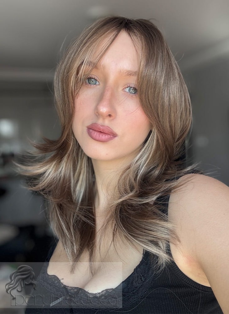 Model Luciana, profesjonalna peruka syntetyczna, kanekalon termoplastyczny, mix brązu z blondem