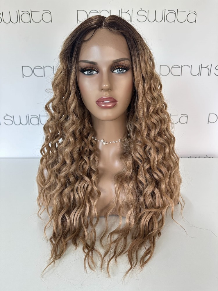Peruka syntetyczna Aisha, kanekalon termoplastyczny, lace front, kolor: blond na odroście