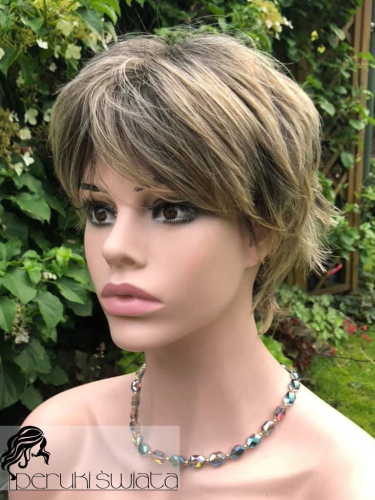 krótka peruka syntetyczna typu pazurki blond na odroście