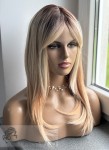 Peruka syntetyczna Jackie, long bob z grzywką, beżowy blond z  jasnym ciepłym i chłodnym blondem na odroście