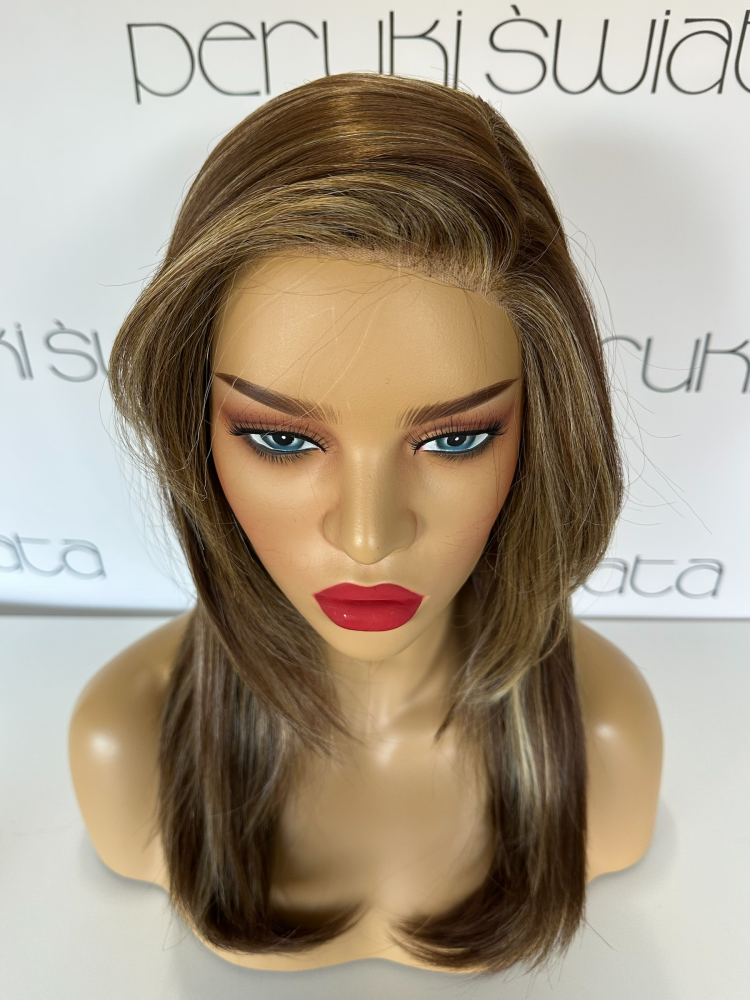 Peruka syntetyczna Michalina, kanekalon termoplastyczny, long bob, mix blond brąz 