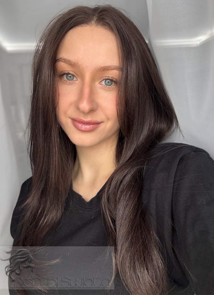 Profesjonalna peruka syntetyczna Silvia, czepek typu: full lace, kanekalon termoplastyczny, brąz z refleksami (F5/6A)