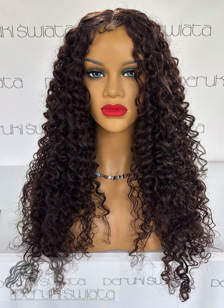 Peruka syntetyczna, model Jorie, afroloki, kolor: gorzka czekolada