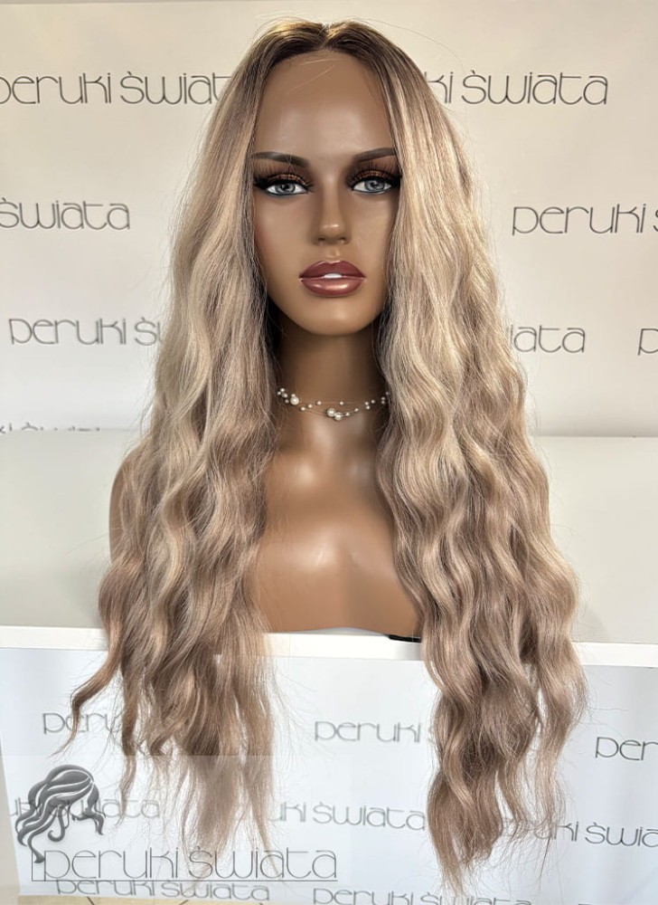 Peruka syntetyczna Livia, czepek typu: full lace, kanekalon termoplastyczny, mix popielatych blondów na odroście