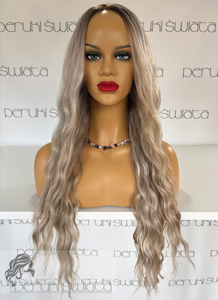 Peruka syntetyczna Livia, czepek typu: full lace, kanekalon termoplastyczny, mix jasnych blondów na odroście