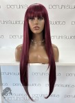 Peruka syntetyczna Astrid, long bob z gęstą grzywką, kolor: burgund/wiśnia