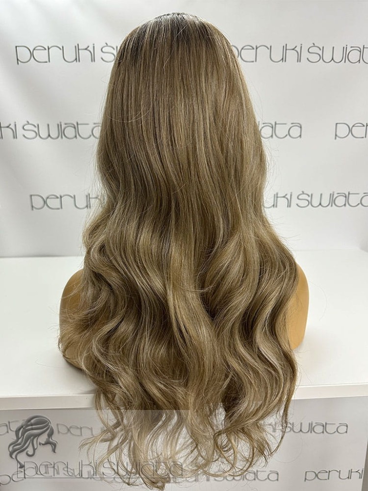peruka syntetyczna długa fale tkana ręcznie na siatce (w koronie) mix chłodnych blondów