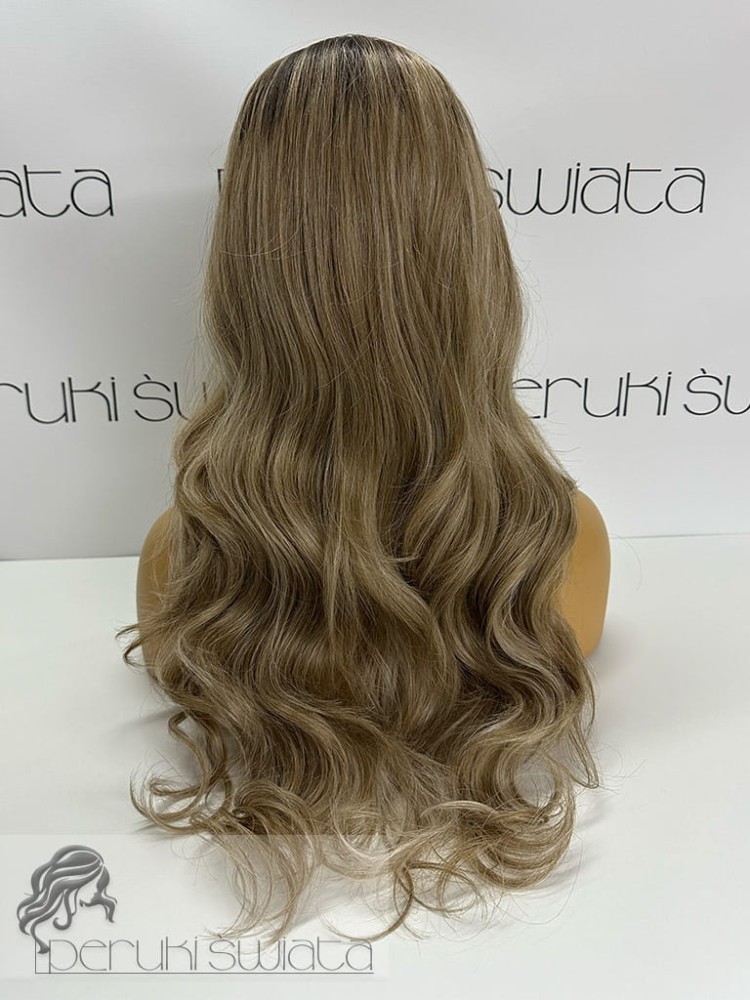 peruka syntetyczna długa fale tkana ręcznie na siatce (w koronie) mix chłodnych blondów