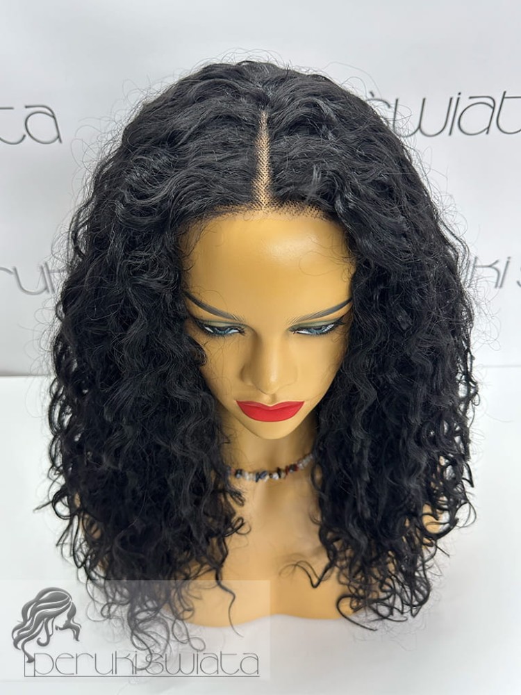 peruka long bob czarny loki