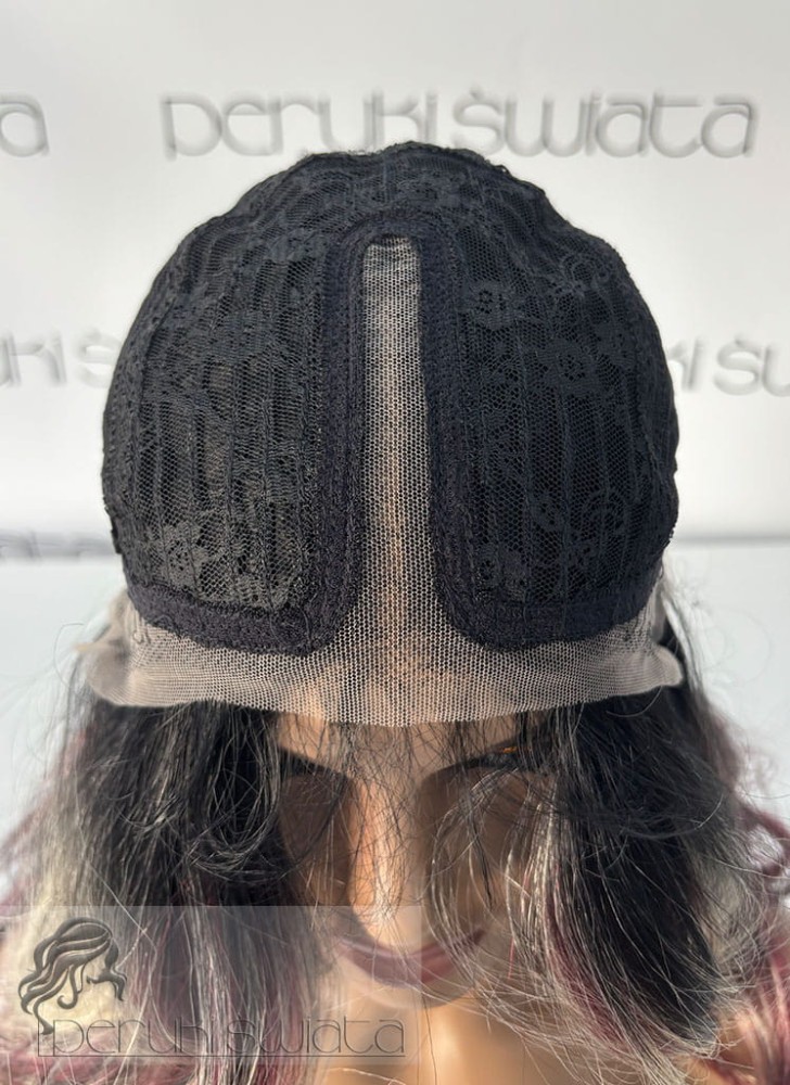 peruka długa fale burgund platyna czerń