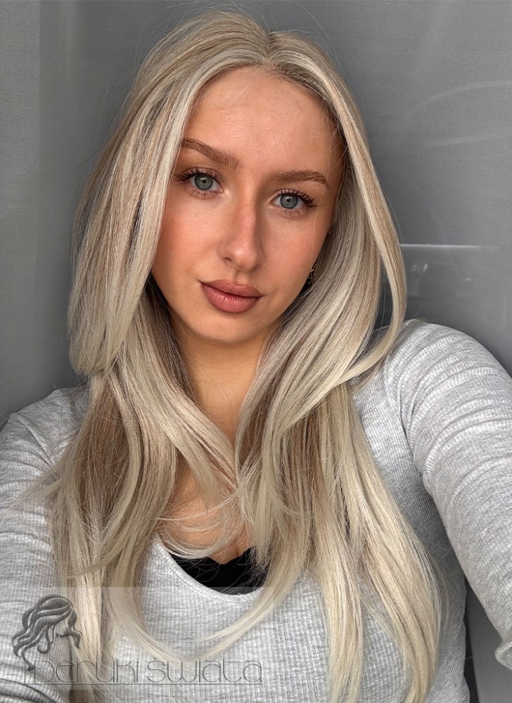 Peruka syntetyczna Giuliana, kanekalon termoplastyczny, long bob, kolor: mix jasnych blondów jaśniejących ku końcom i na przodach