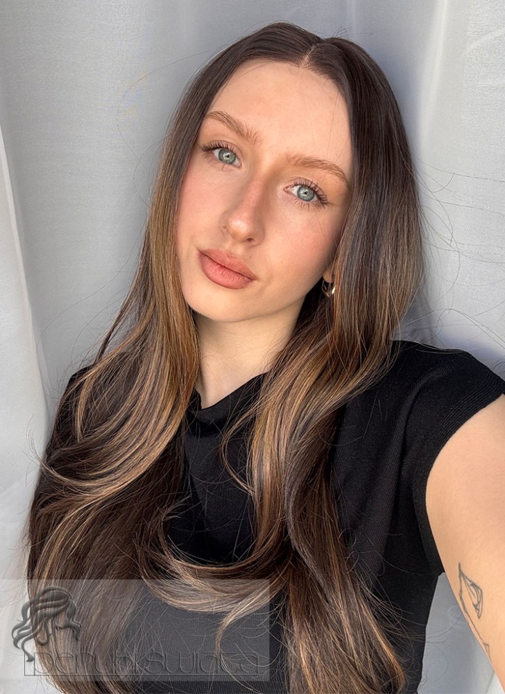 Peruka syntetyczna Rachel, czepek typu: full lace, kanekalon termoplastyczny, brąz z refleksami