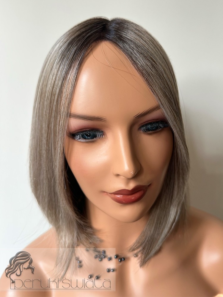 Peruka syntetyczna Kate, monotop, bob, mix chłodny blond z refleksami na odroście