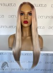 Peruka syntetyczna Ginger, czepek typu: full lace, kanekalon termoplastyczny,  jasny blond na truskawkowym odroście