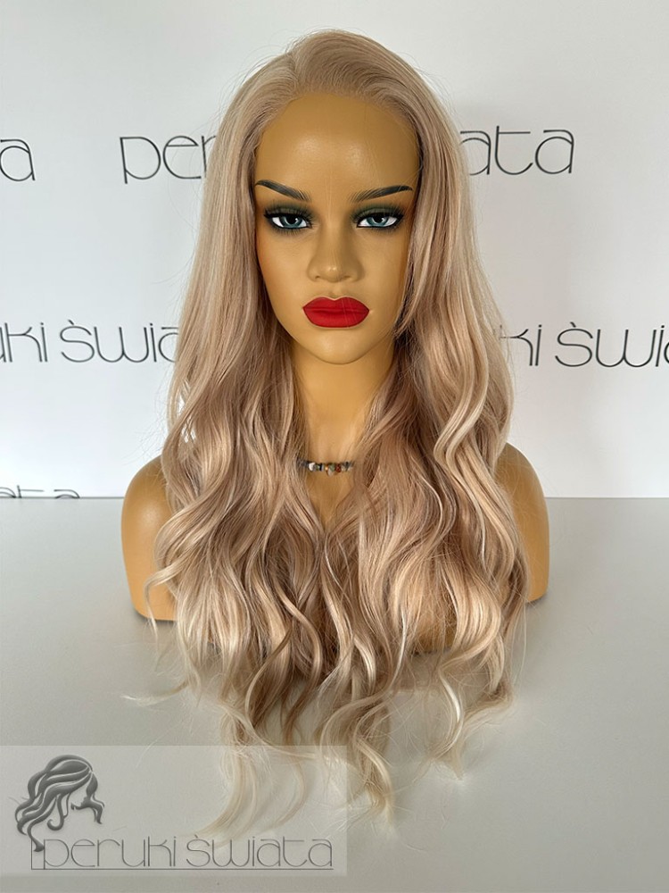 peruka syntetyczna słoneczny blond fale tkana ręcznie na siateczce podwójna regulacja rozmiaru