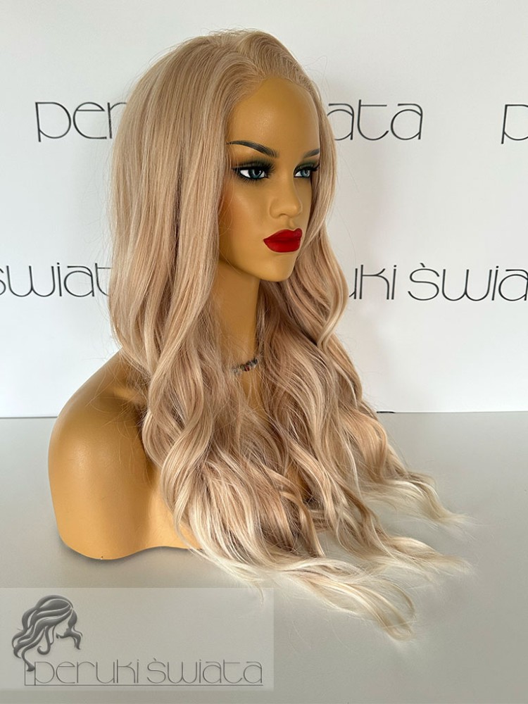 peruka syntetyczna słoneczny blond fale tkana ręcznie na siateczce podwójna regulacja rozmiaru
