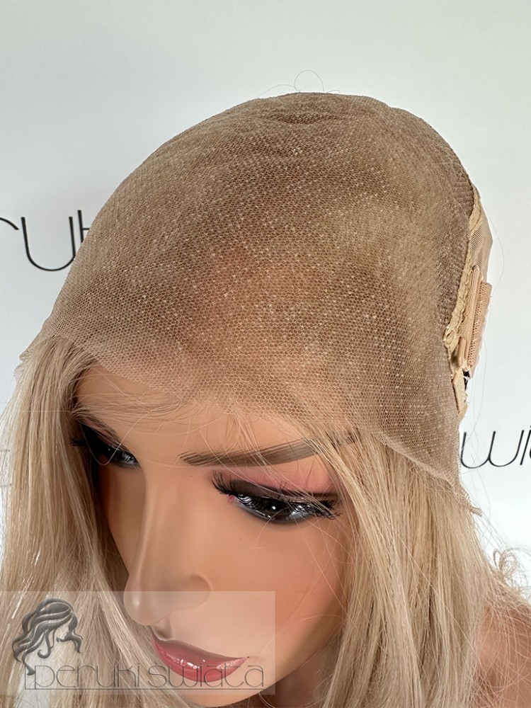 peruka syntetyczna słoneczny blond fale tkana ręcznie na siateczce podwójna regulacja rozmiaru