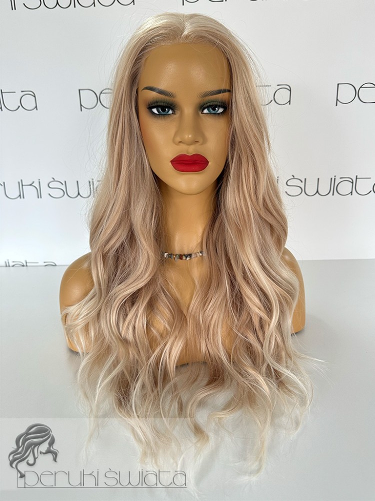 peruka syntetyczna słoneczny blond fale tkana ręcznie na siateczce podwójna regulacja rozmiaru