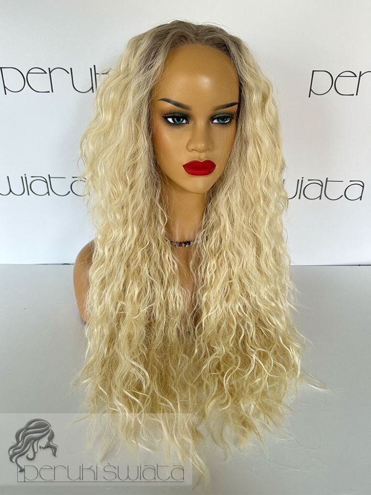 Peruka syntetyczna, model Zuza, kanekalon, full lace front,jasny blond na  chłodnym odroście 
