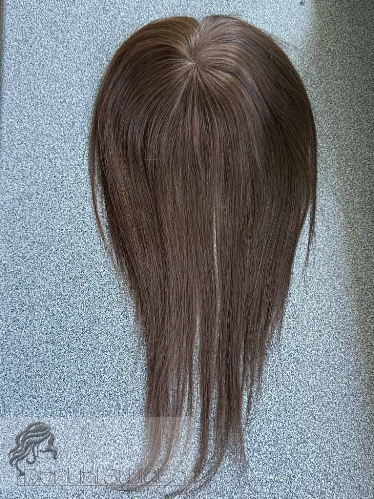 Topper hybrydowy Cornelia, włosy naturalne tkane ręcznie na siateczce, kolor: brąz