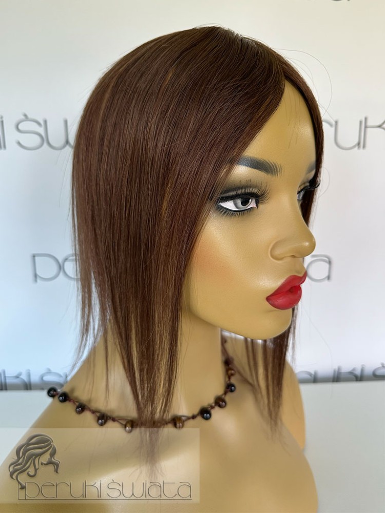 Topper hybrydowy Cornelia, włosy naturalne tkane ręcznie na siateczce, kolor: jasny brąz