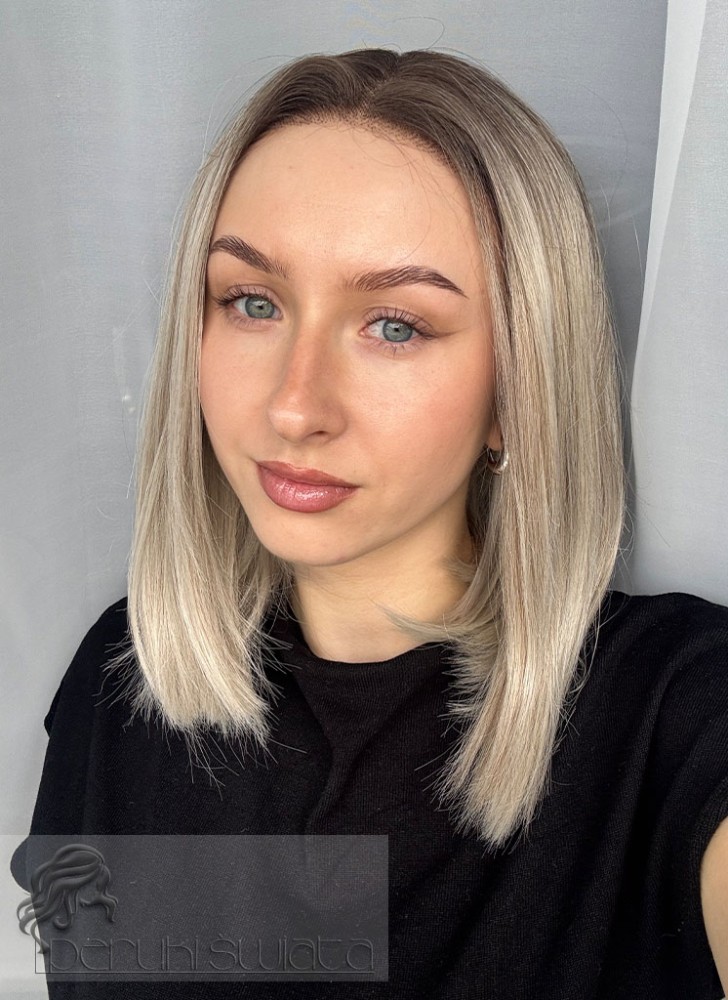 Profesjonalna peruka syntetyczna Rafaela z podwójną regulacją rozmiaru, czepek typu: full lace, kanekalon termoplastyczny, mix jasnych blondów na odroście