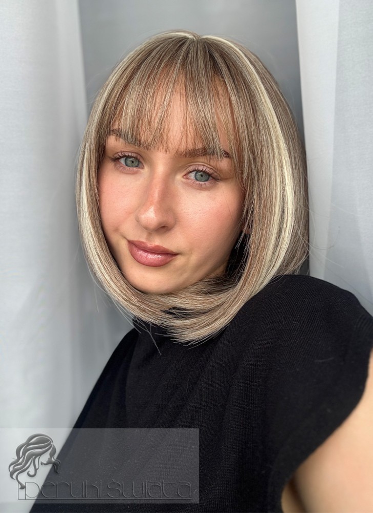 Peruka syntetyczna Diva, bob, kolor: mix biały blond z średnim, ciepłym blondem