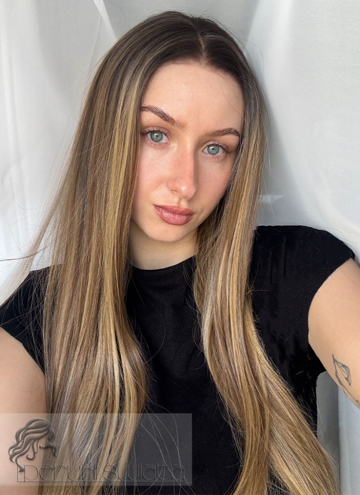 Peruka syntetyczna, model Sakura, kanekalon, full lace front, kolor: mix ciepłych blondów