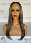 Peruka syntetyczna, model Annie, kanekalon, full lace front, kolor: mix ciemnego i jasnego blondu na subtelnym odroście