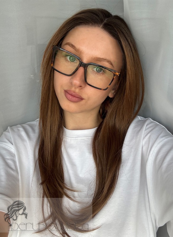 Peruka syntetyczna Jenesis, czepek typu: full lace, kanekalon termoplastyczny, ciemny bursztynowy blond na odroście