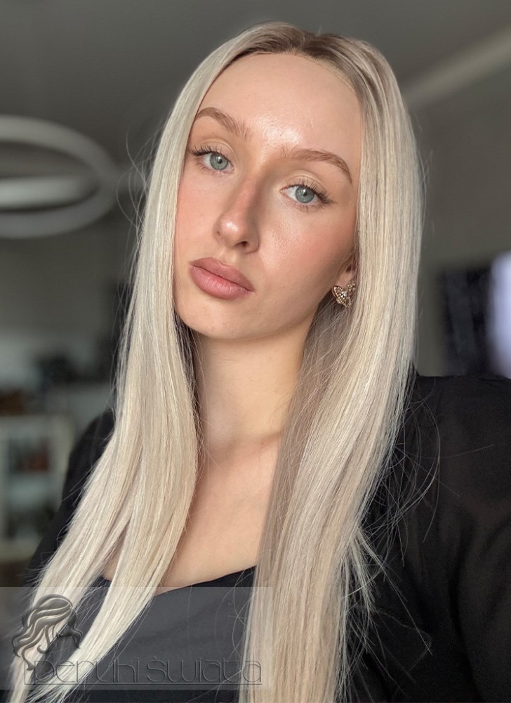 Peruka syntetyczna Althea, czepek typu: full lace, kanekalon termoplastyczny, delikatny truskawkowy blond na odroście