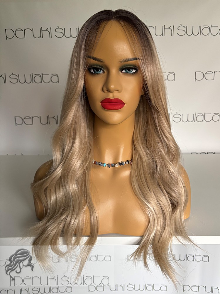 Peruka syntetyczna premium, Ofelia, czepek typu: full lace, kanekalon termoplastyczny, jasny blond na odroście