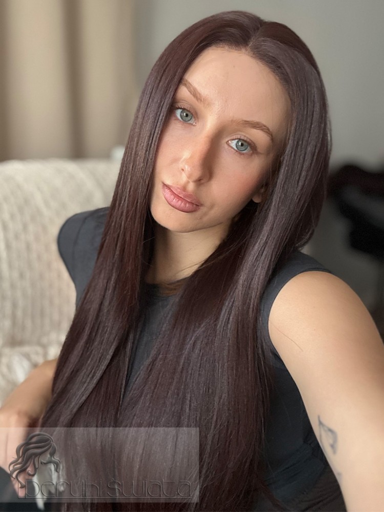 Peruka syntetyczna premium, Isobel, czepek typu: full lace, kanekalon termoplastyczny, burgundowy brąz