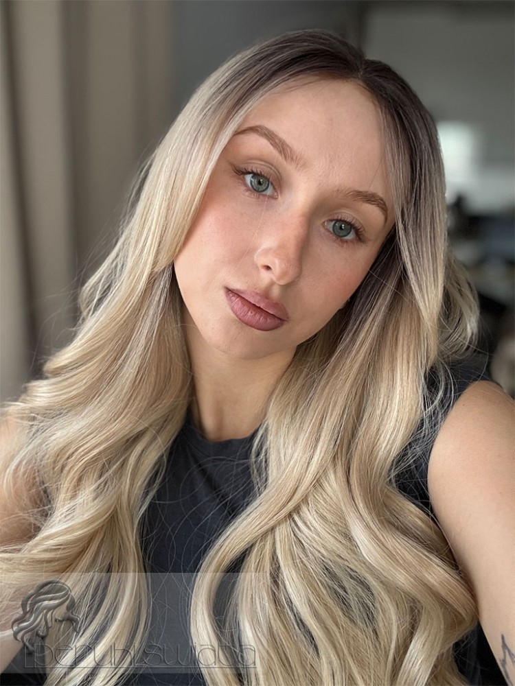 Peruka syntetyczna premium, Ofelia, czepek typu: full lace, kanekalon termoplastyczny, jasny blond na odroście