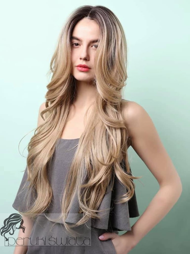 Peruka syntetyczna Dargin,  kanekalon termoodporny,  ciepły blond z  odrostem