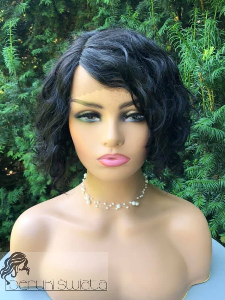 Peruka MW45, włosy naturalne, bob, czerń