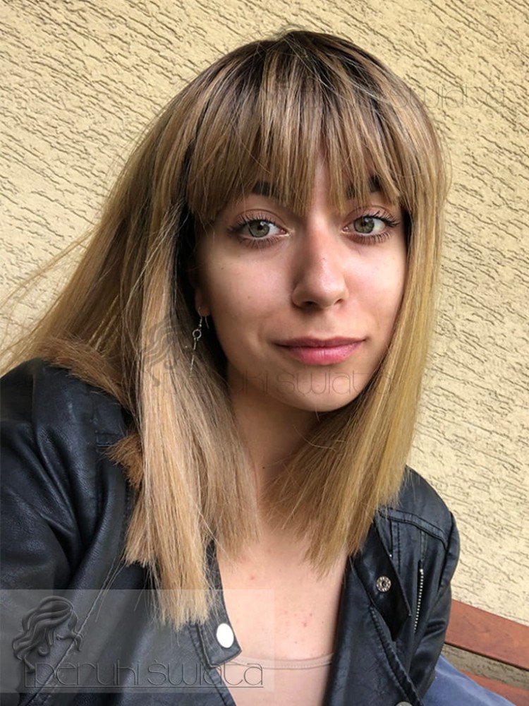 long bob z grzywką włosy blond proste ultra lekkie