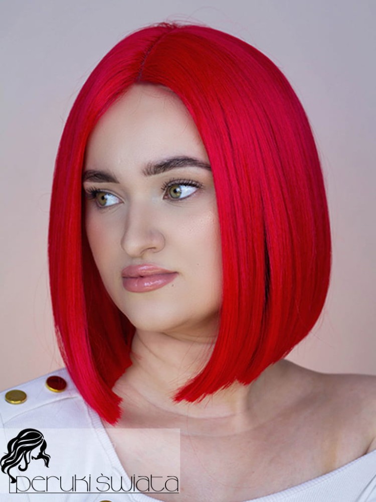 Peruka syntetyczna, model Suzanne, karminowa czerwień, czepek lace front